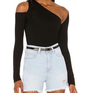 REVOLVE Asymmetrical Black Long Sleeve Bodysuit